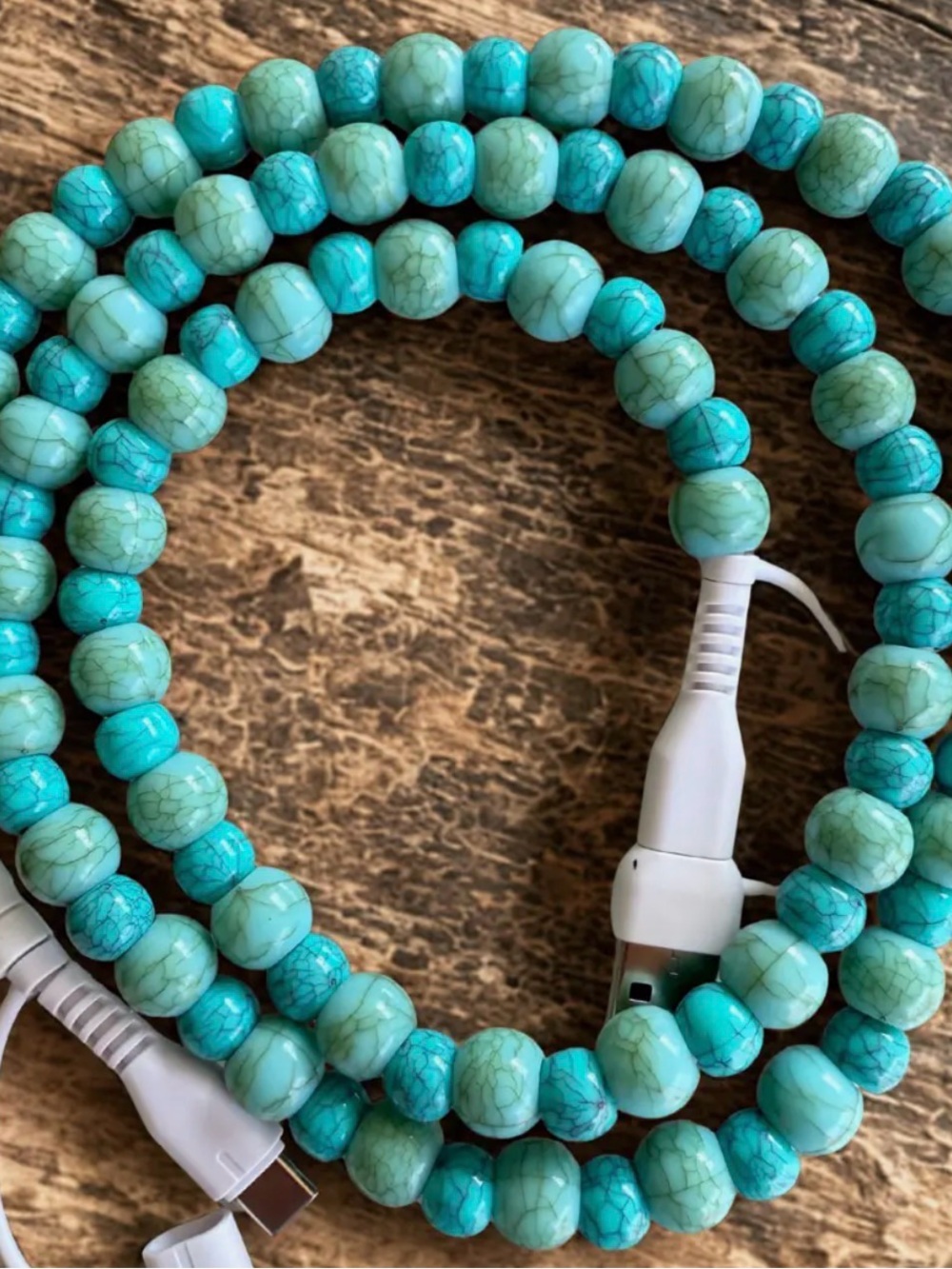 Turquoise Beaded USB Charging Cable - Stylish Phone Accessory